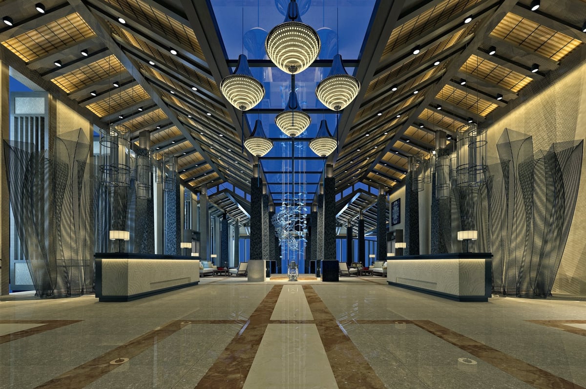 3d render luxury hotel lobby entrance