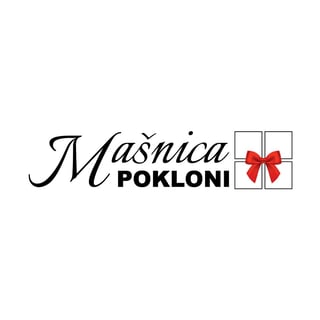 Masnica Pokloni gift shop logo with italicized text and gift box icon with red bow