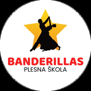Banderillas Plesna Skola logo with silhouette of dancers and yellow star