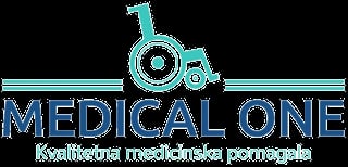 Medical One logo with wheelchair icon and tagline in Czech for medical assistance